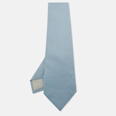 Pre-owned Hermes Blue/grey Geometric Circle Pattern Silk Tie