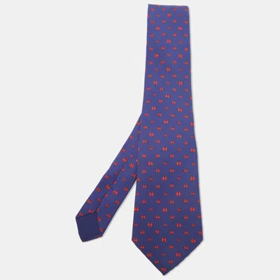 Pre-owned Hermes Hermès Blue/red Maillon H Traditional Silk Tie