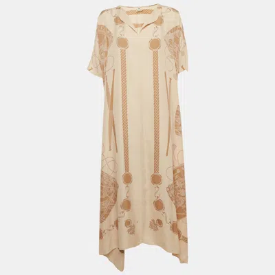 Pre-owned Hermes Hermès Blush Pink Printed Silk Oversized Maxi Dress L