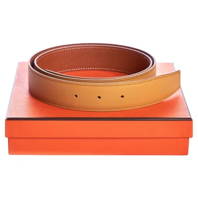 Pre-owned Hermes Hermès Bnib Reversible Leather Strap 32m In Orange