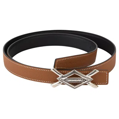 Pre-owned Hermes Hermès Bnib Reversible Tuareg Thin Belt In Black