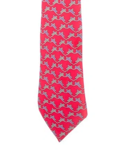 Pre-owned Hermes Boat Pattern Silk Tie In Red