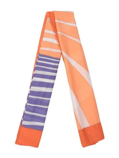 Pre-owned Hermes Boat Print Muffler In Orange