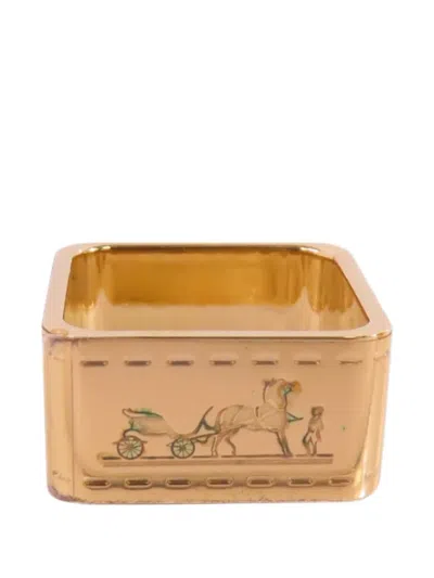 Pre-owned Hermes Bolduc 90 Scarf Ring In Gold