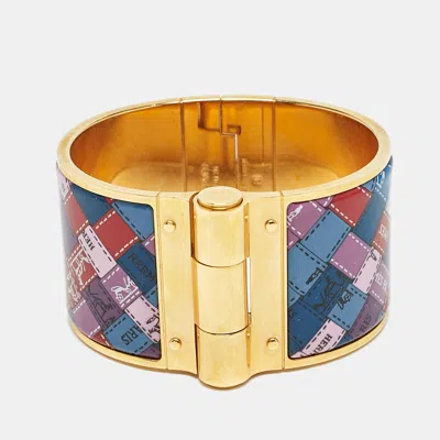 Pre-owned Hermes Bolduc Au Carre Enamel Gold Plated Bracelet
