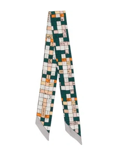 Pre-owned Hermes Bolduc Au Carré Silk Twilly Scarf In Green
