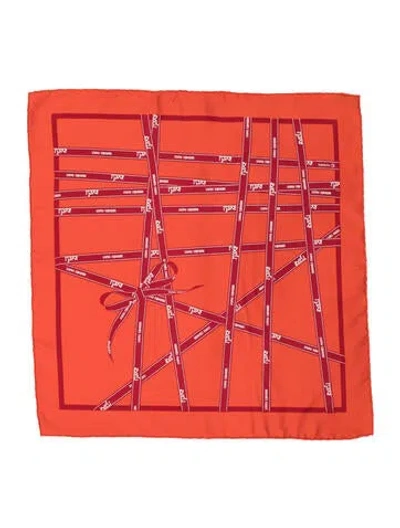 Pre-owned Hermes Bolduc Pocket Square Silk Scarf In Red