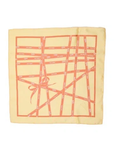 Pre-owned Hermes Bolduc Pocket Square Silk Scarf In Yellow