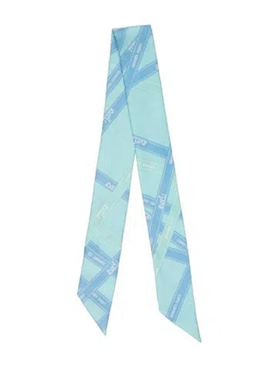Pre-owned Hermes Bolduc Silk Twilly Scarf In Blue