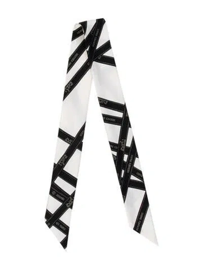 Pre-owned Hermes Bolduc Silk Twilly Scarf In White