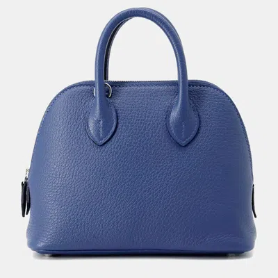 Pre-owned Hermes Bolide 1923 Mini Blue Tie Chevre Myzore Goatskin Satchel Bag