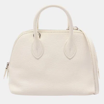 Pre-owned Hermes Bolide 1923 Mini White Chevre Mysore Goatskin Leather Top Handle Bag