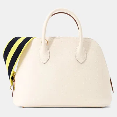 Pre-owned Hermes Bolide 1923 Sangle Woolly Nata/blue Indigo/lime Epsom Size 25 In White