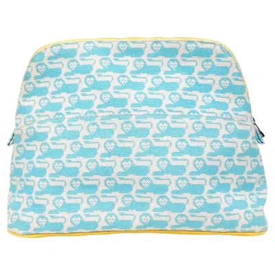 Pre-owned Hermes Bolide 30 Animaux Canvas Lion Print Pouch In Blue