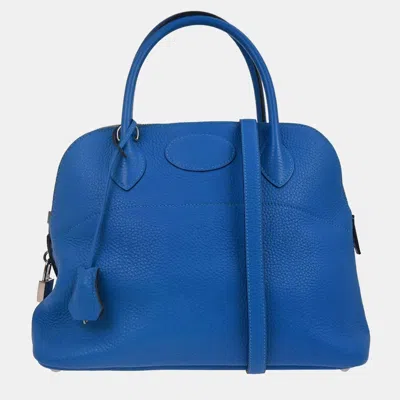 Pre-owned Hermes Bolide 31 Blue Hydra Taurillon Clã©mence Leather Top Handle Bag