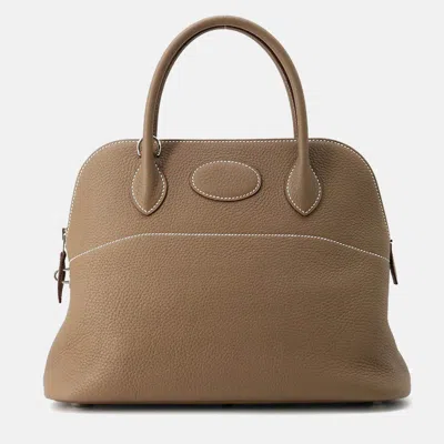 Pre-owned Hermes Bolide 31 Etoupe Taurillon Clemence Satchel Bag In Brown