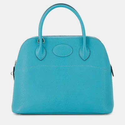 Pre-owned Hermes Bolide 31 Turquoise Chevre Myzore Goatskin Bag In Blue