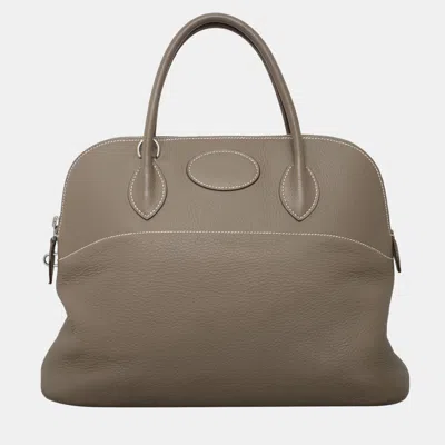 Pre-owned Hermes Bolide 35 Etoupe Clemence Leather Bag In Gray