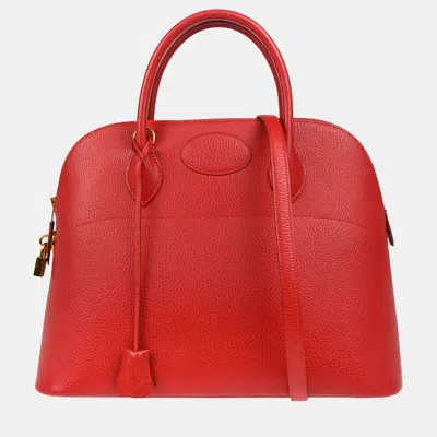 Pre-owned Hermes Bolide 35 Rouge Vif Ardennes Handbag In Red