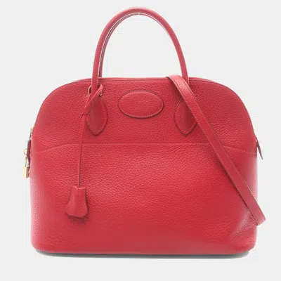 Pre-owned Hermes Bolide 37 Rouge Vif Fjord Leather Satchel Bag In Red