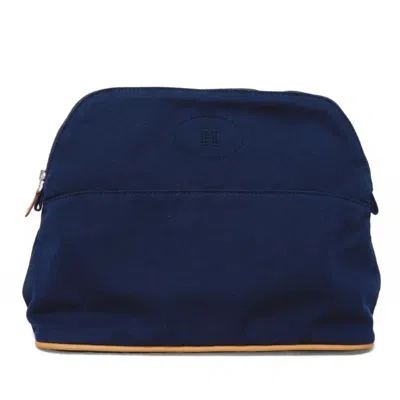 Pre-owned Hermes Bolide Dark Blue Navy Cotton Clutch Bag Pouch ()
