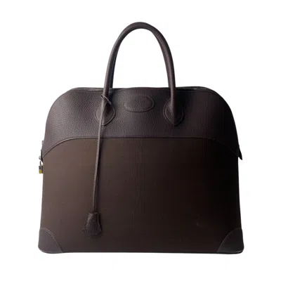 Pre-owned Hermes Bolide Dark Brown Togo Leather Canvas Tote Bag ()