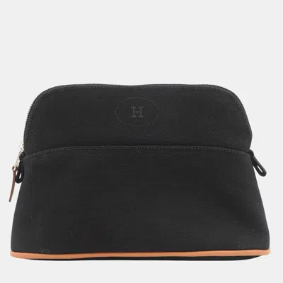Pre-owned Hermes Bolide Mini Black Cotton Canvas Cosmetic Pouch Bag