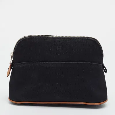 Pre-owned Hermes Bolide Mini Noir Canvas Travel Case In Black