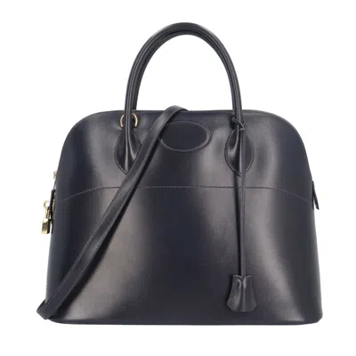 Pre-owned Hermes Bolide Navy Box Calf Leather Shoulder Bag () In Blue