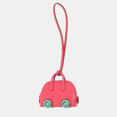 Pre-owned Hermes Bolide On-wheel Bag Charm Rose Extreme/vert Vertigo Chevre Myzore Goatskin In Pink