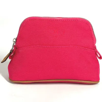 Pre-owned Hermes Bolide Pink Leather Canvas Pouch Wash Bag ()