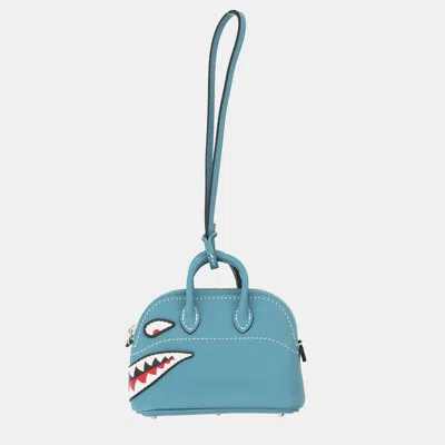 Pre-owned Hermes Bolide Shark Bag Charm New Blue Jean Swift Leather