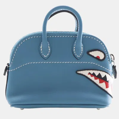 Pre-owned Hermes Bolide Shark Bleu Jean Swift Calfskin Leather Bag Charm In Blue