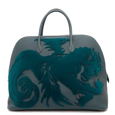 Pre-owned Hermes Bolide Togo Leather Velvet Handbag () In Silver