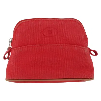 Pre-owned Hermes Bolide Travel Pouch Canvas Red Canvas Clutche & Pouche Bag ()