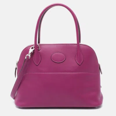 Pre-owned Hermes Bolide27 Anemone Swift Leather Shoulder Handbag 047653ck In Purple