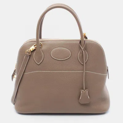 Pre-owned Hermes Bolide31 Brown Etoupe Grey Clemence Leather Handbag