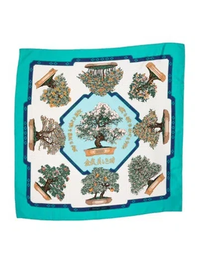 Pre-owned Hermes Bonsai Silk Scarf In Green