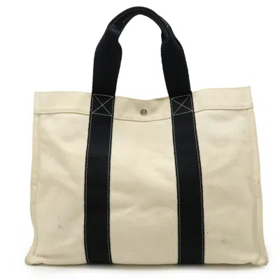 Pre-owned Hermes Bora Bora Black Natural White Yellow Canvas Tote Bag ()