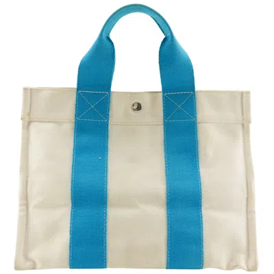 Pre-owned Hermes Bora Bora Light Blue White Canvas Tote Bag () In Multi