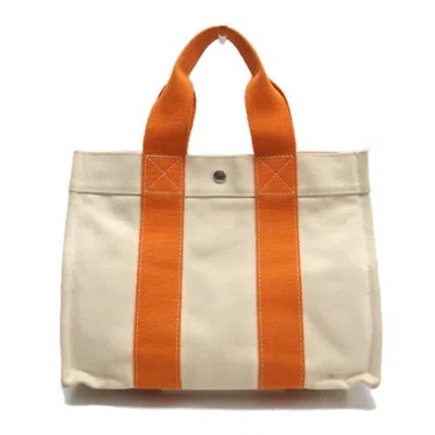 Pre-owned Hermes Bora Bora Orange White Cotton Handbag Tote Bag () In Orange, White