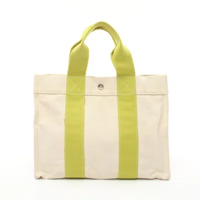 Pre-owned Hermes Bora Bora Pm Ivory Yellow-green Handbag Tote Bag Canvas Ivory Yellow-green Silver Hardware In Multi