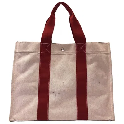 Pre-owned Hermes Bora Bora Red Color Canvas Handbag Tote Bag ()