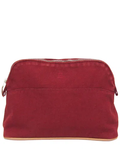 Pre-owned Hermes Hermès Bordeaux & Brown Cotton & Leather Pouch (authentic Pre-loved)