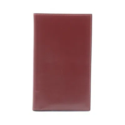 Pre-owned Hermes Bordeaux Box Calf Leather Leather Long Bill Wallet (bi-fold) () In Burgundy