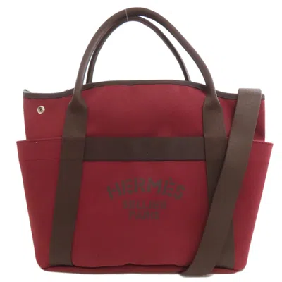 Pre-owned Hermes Bordeaux Brown Canvas Tote Bag () In Multi