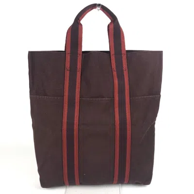 Pre-owned Hermes Bordeaux Brown Cotton Handbag Tote Bag () In Multi