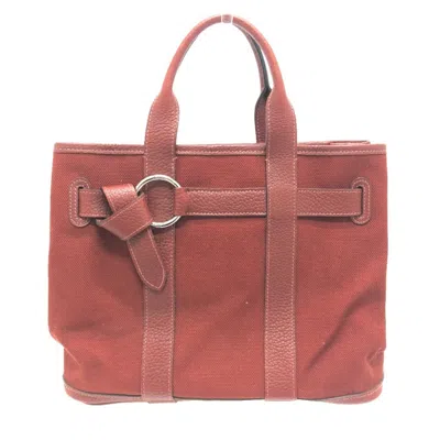 Pre-owned Hermes Bordeaux Canvas Leather Tote Bag ()