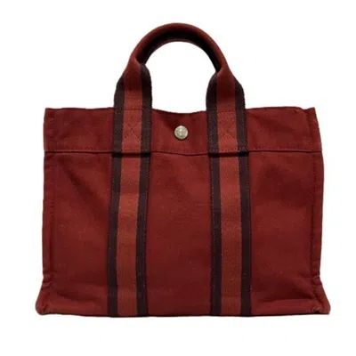 Pre-owned Hermes Bordeaux Canvas Tote Bag ()