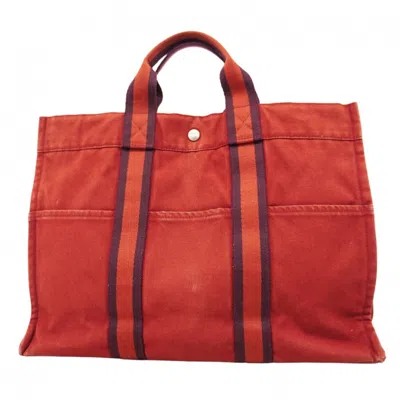 Pre-owned Hermes Bordeaux Canvas Tote Bag () In Burgundy